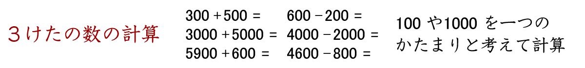 ３けたの数のたし算とひき算です。