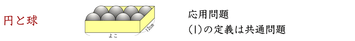 円と球の応用問題です。箱の中に入っている玉の半径や直径を考えます。