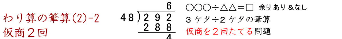 仮商を２回立てる３ケタ÷２ケタのわり算の筆算問題