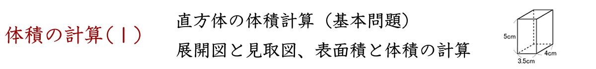 直方体の体積計算、展開図と見取り図を使って表面積と体積の計算をします。
