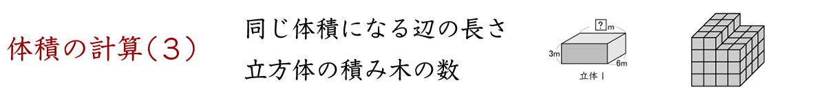 同じ体積になる辺の長さを求めたり、立方体の積み木の数を数えたりします。