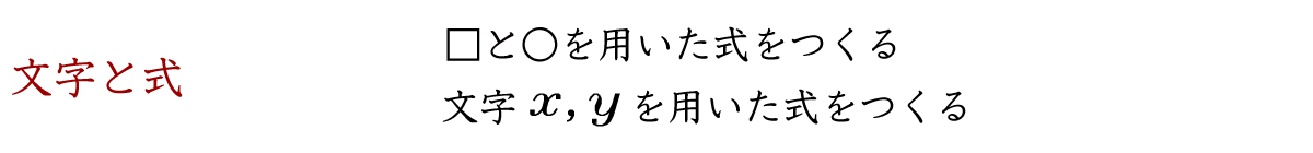 □と◯を用いた式やＸとＹを用いた式を作る問題です。