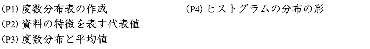 度数分布表の作成では、階級別の度数を集計してヒストグラムを作成します。資料の特徴を表す代表値（平均値、中央値、最頻値、範囲）を求めます。度数分布と平均値では、平均値を計算する方法を理解します。ヒストグラムで表された分布の形によって、平均値、中央値、最頻値がどのように変わるのかを理解します。
