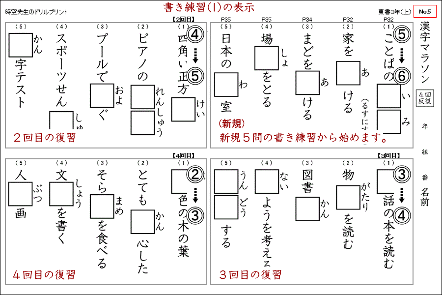 書き練習１の表示