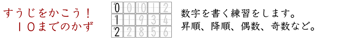 ０から１０までの数字を書く練習から始めましょう。