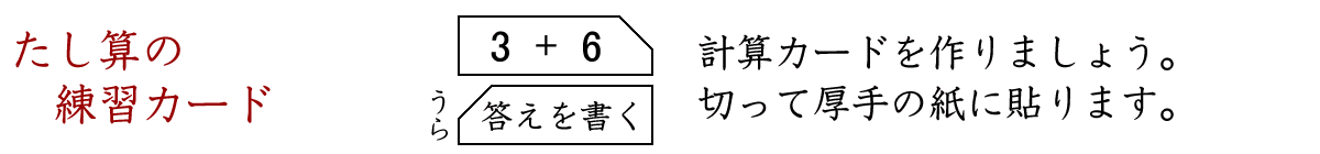 たし算の計算カード（練習カード）を作りましょう。