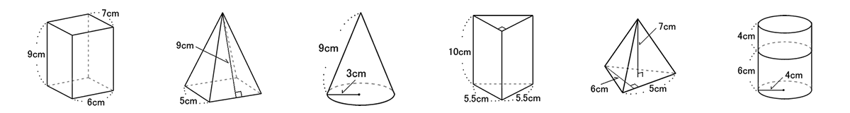 絵を入れた。立体の表面積、立体の体積、立体の表面積と体積