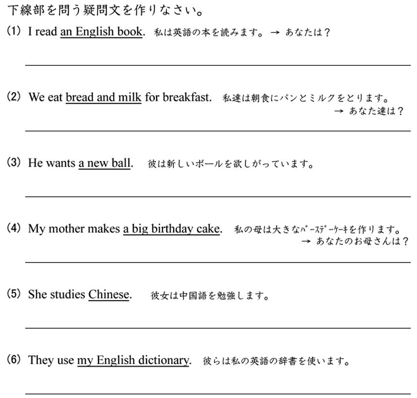 疑問詞のある疑問文の練習ドリル